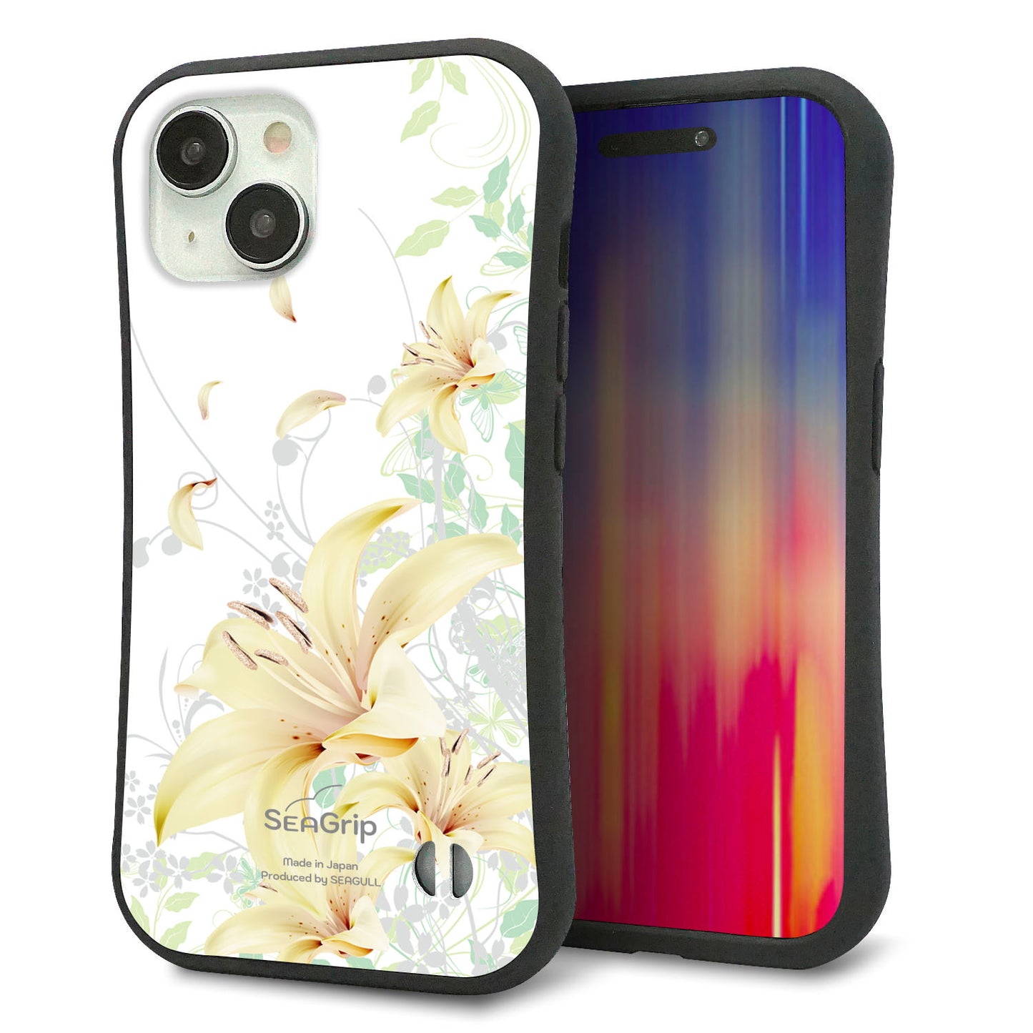 iPhone 15 スマホケース 「SEA Grip」 グリップケース Sライン 【SC851 ユリ（ホワイト）】 UV印刷