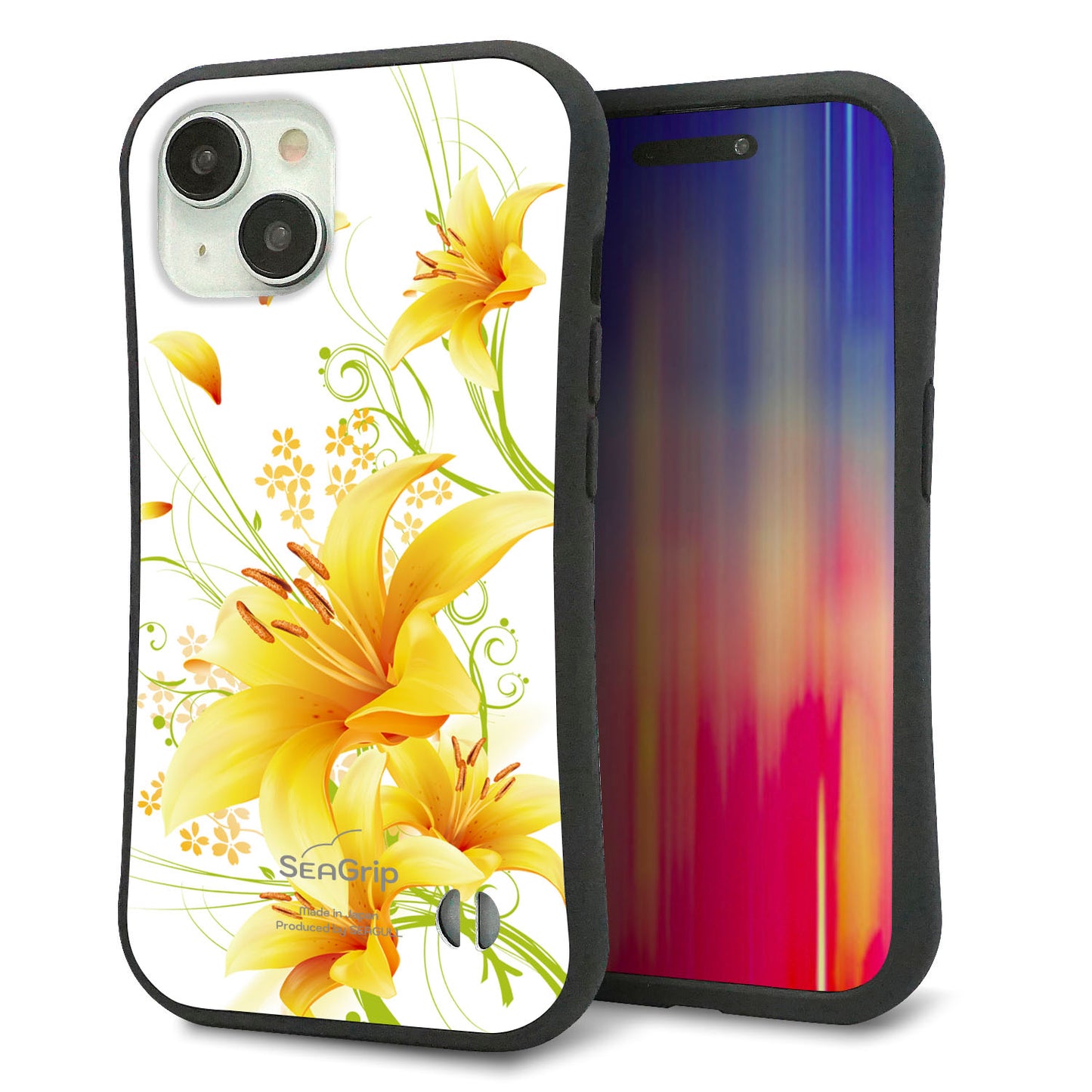 iPhone 15 スマホケース 「SEA Grip」 グリップケース Sライン 【SC852 ユリ（イエロー）】 UV印刷