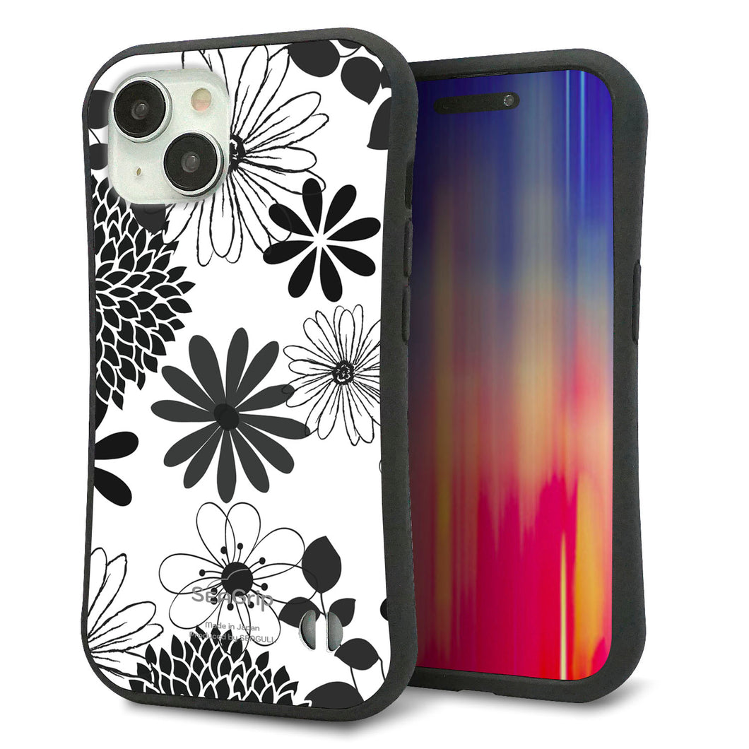 iPhone 15 スマホケース 「SEA Grip」 グリップケース Sライン 【SC912 花柄モノトーン 01】 UV印刷