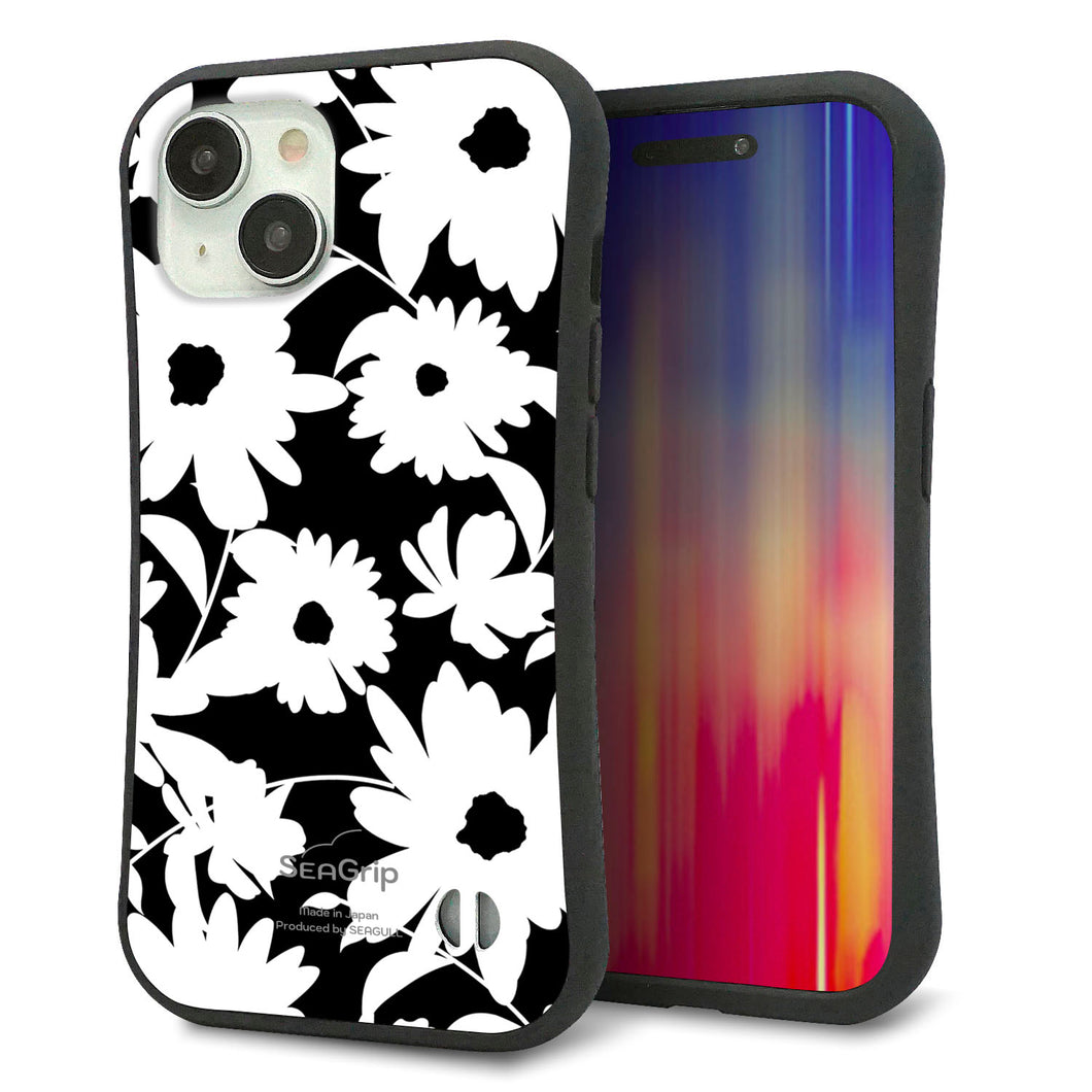 iPhone 15 スマホケース 「SEA Grip」 グリップケース Sライン 【SC915 花柄モノトーン 04】 UV印刷
