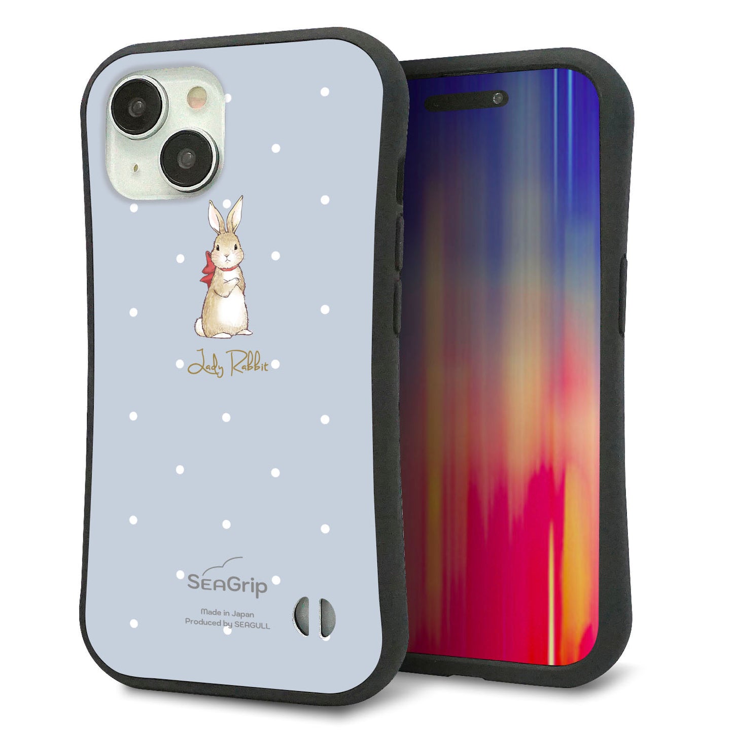 iPhone 15 スマホケース 「SEA Grip」 グリップケース Sライン 【SC967 Lady Rabbit ブルーグレイ ガラプリhp】 UV印刷