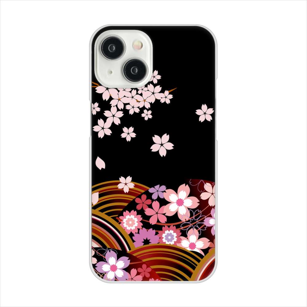 iPhone 15 1237 和柄＆筆文字・夜桜の宴 ハードケース 背面印刷