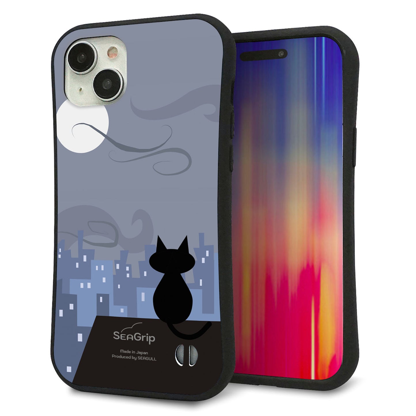 iPhone 15 Plus スマホケース 「SEA Grip」 グリップケース Sライン 【012 屋根の上のねこ】 UV印刷