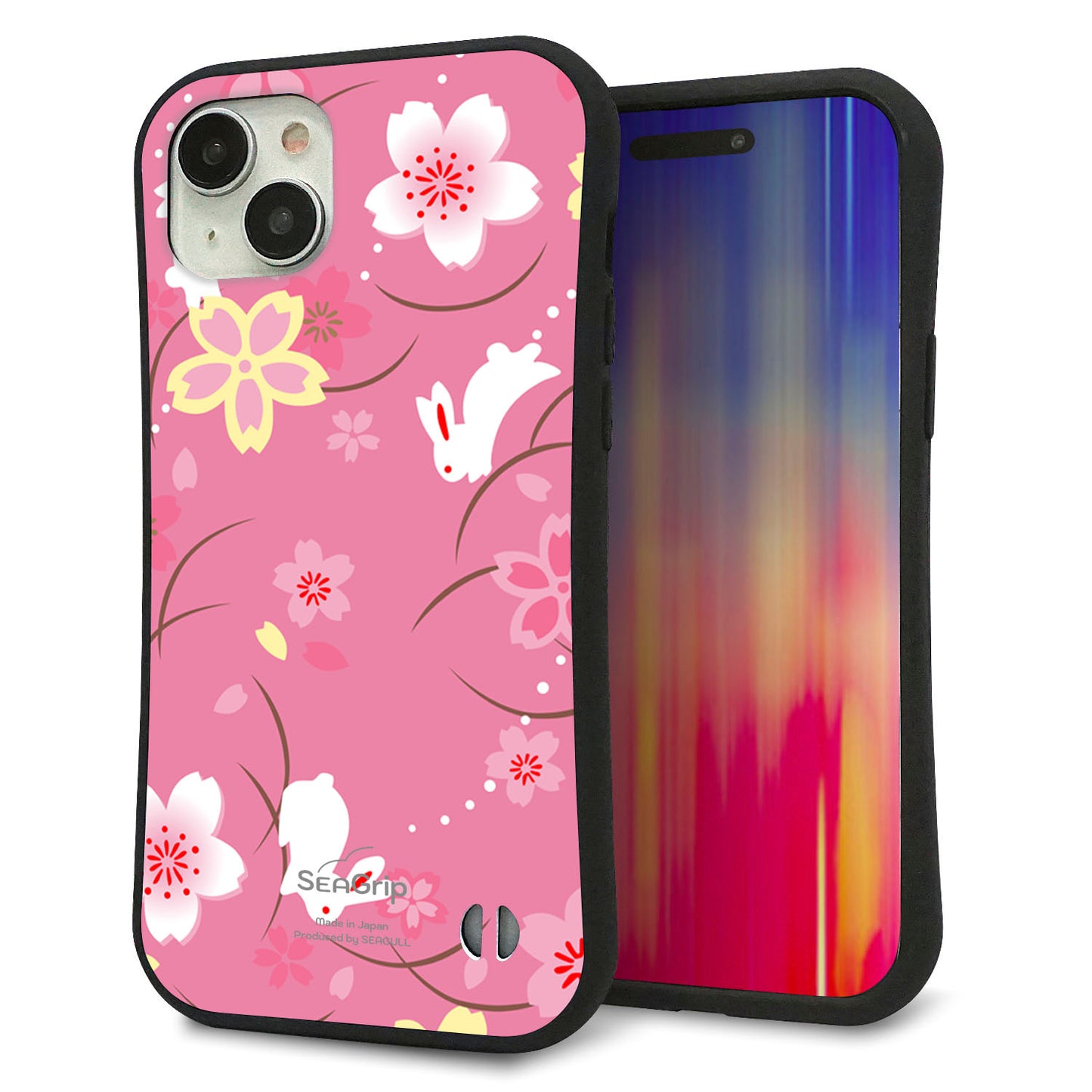 iPhone 15 Plus スマホケース 「SEA Grip」 グリップケース Sライン 【149 桜と白うさぎ】 UV印刷