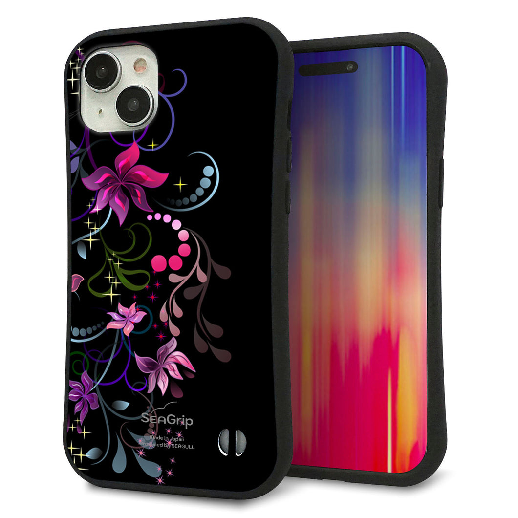 iPhone 15 Plus スマホケース 「SEA Grip」 グリップケース Sライン 【263 闇に浮かぶ華】 UV印刷