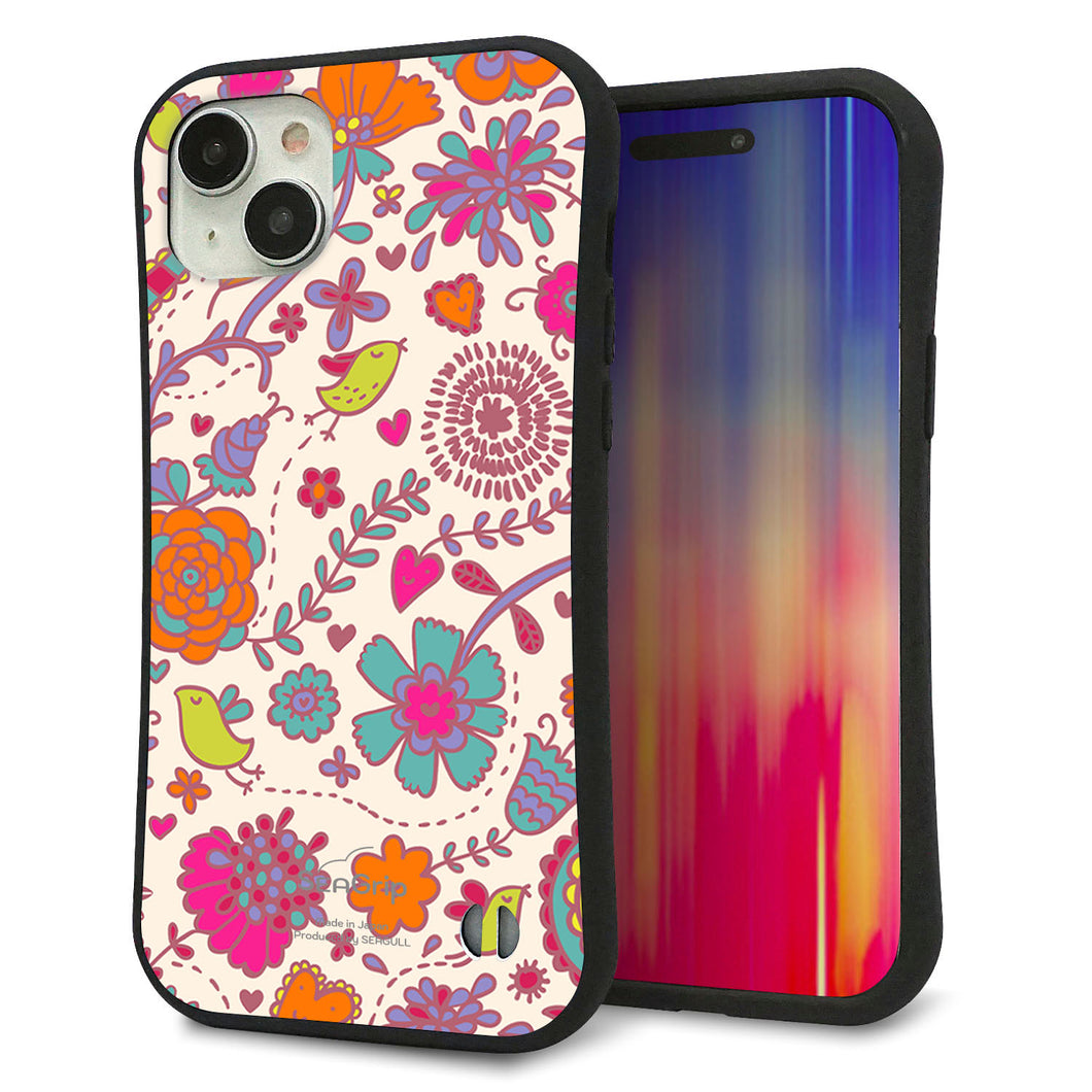 iPhone 15 Plus スマホケース 「SEA Grip」 グリップケース Sライン 【323 小鳥と花】 UV印刷