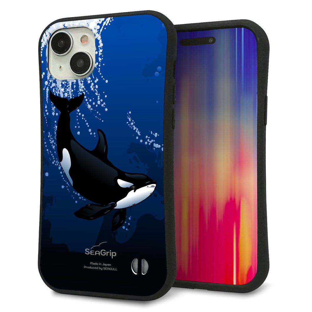 iPhone 15 Plus スマホケース 「SEA Grip」 グリップケース Sライン 【423 シャチ】 UV印刷