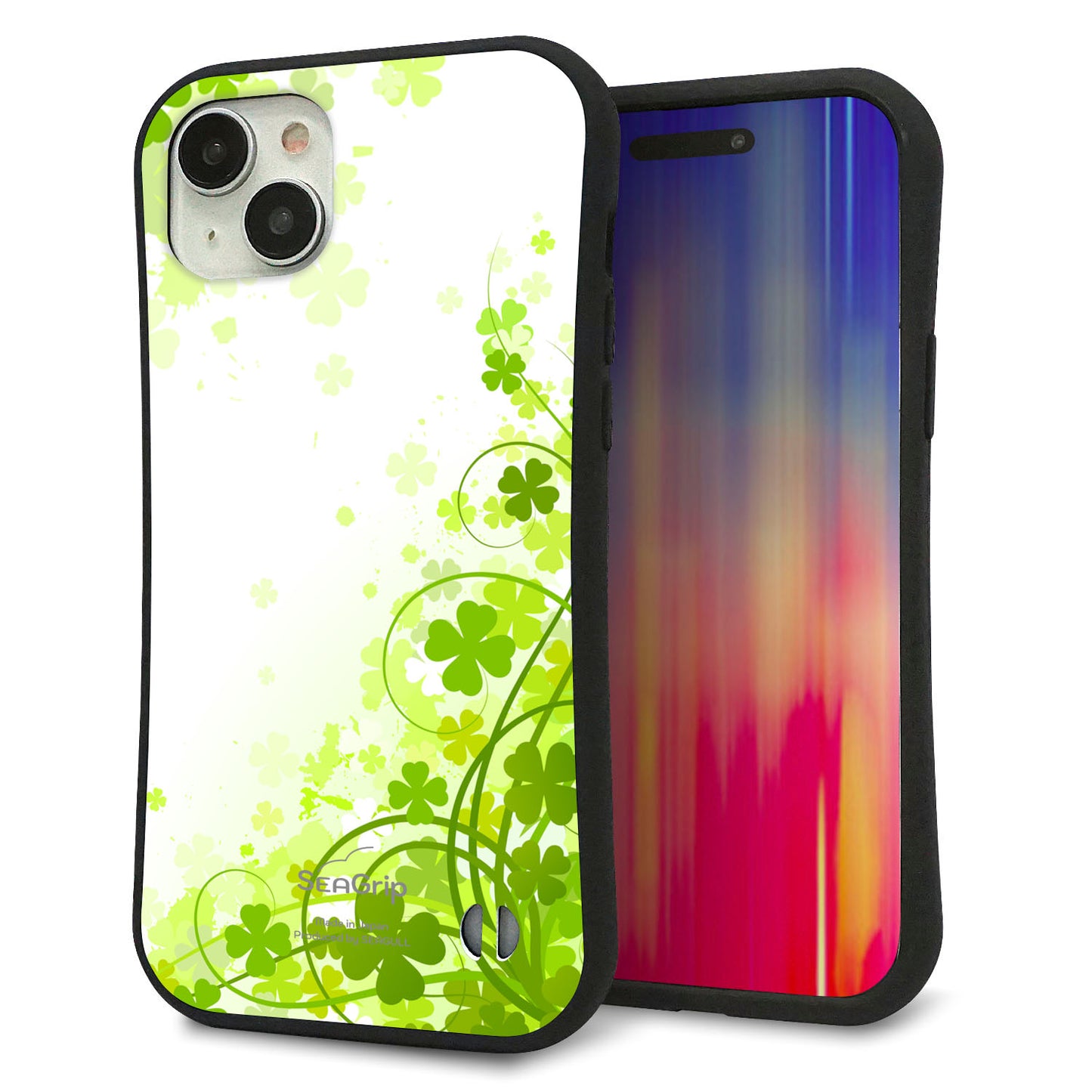 iPhone 15 Plus スマホケース 「SEA Grip」 グリップケース Sライン 【565 四葉のクローバー】 UV印刷