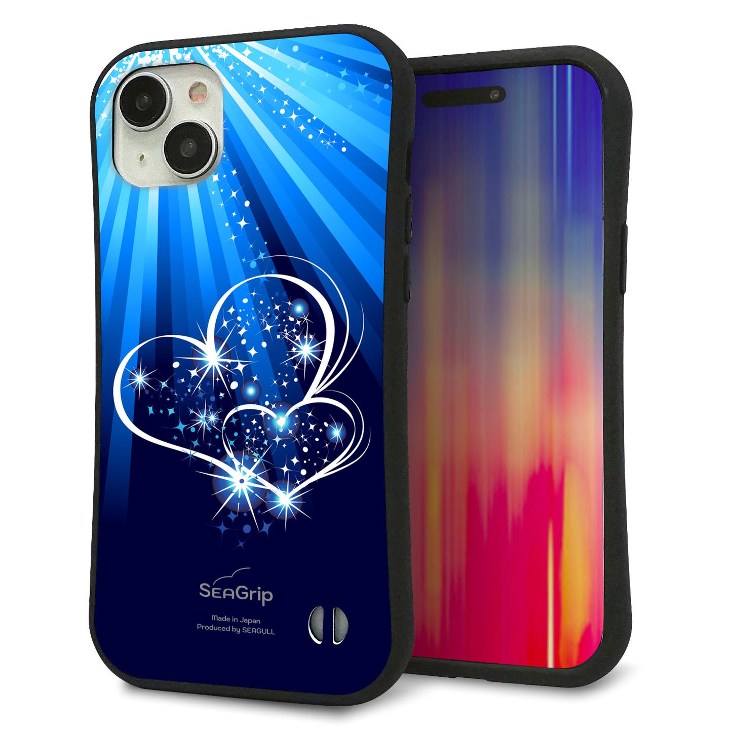 iPhone 15 Plus スマホケース 「SEA Grip」 グリップケース Sライン 【702 スイミングハート】 UV印刷