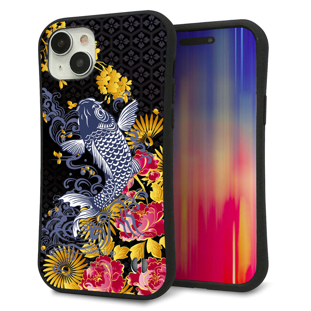 iPhone 15 Plus スマホケース 「SEA Grip」 グリップケース Sライン 【1028 牡丹と鯉】 UV印刷