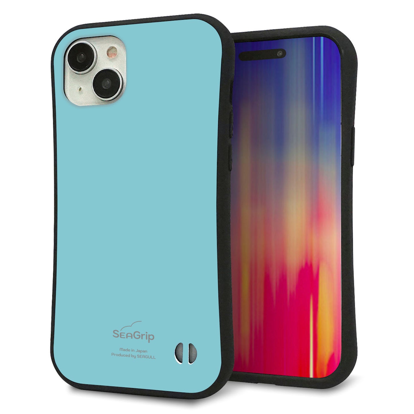 iPhone 15 Plus スマホケース 「SEA Grip」 グリップケース Sライン 【KM905 ポップカラー(エメラルドブルー)】 UV印刷
