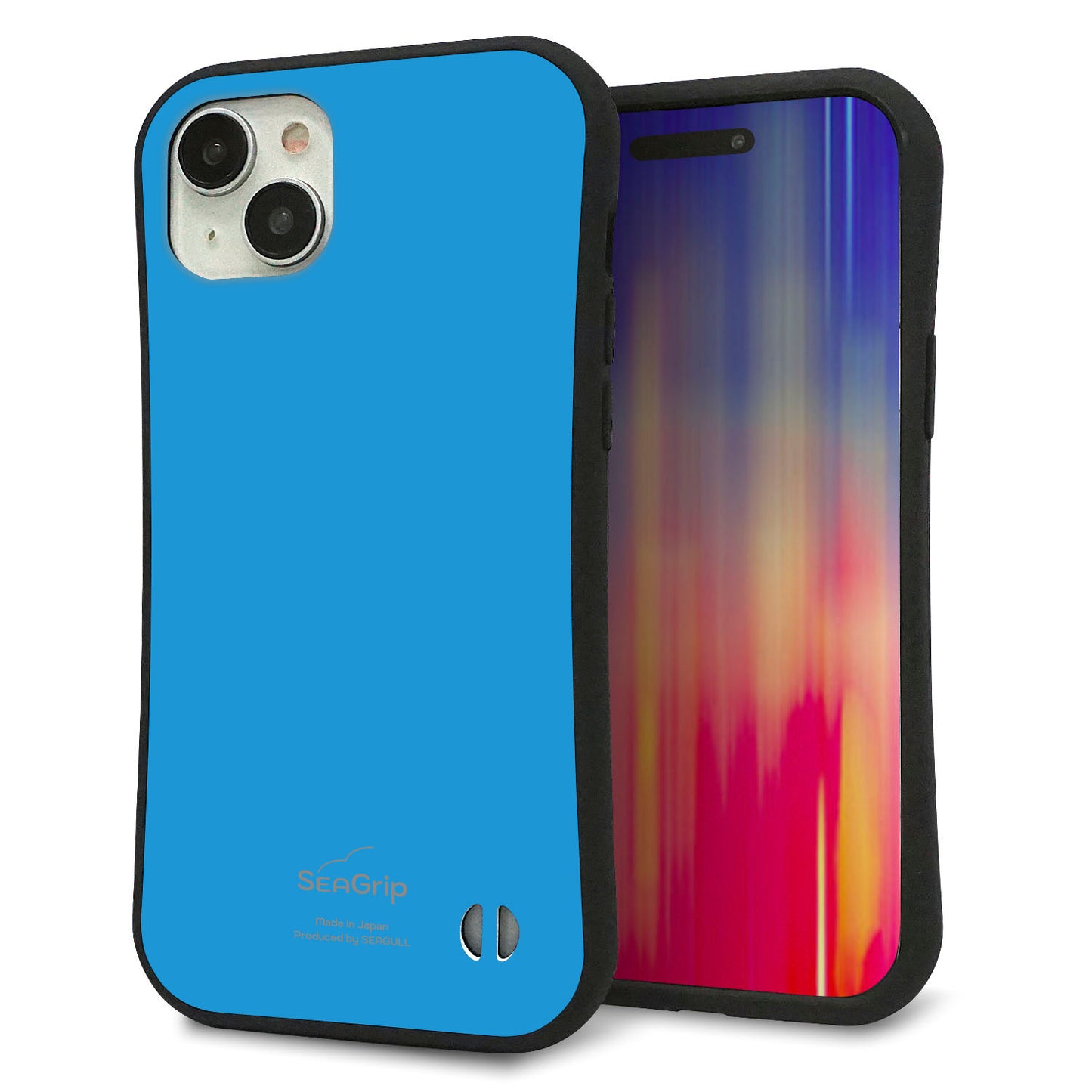 iPhone 15 Plus スマホケース 「SEA Grip」 グリップケース Sライン 【KM908 ポップカラー(スカイブルー)】 UV印刷