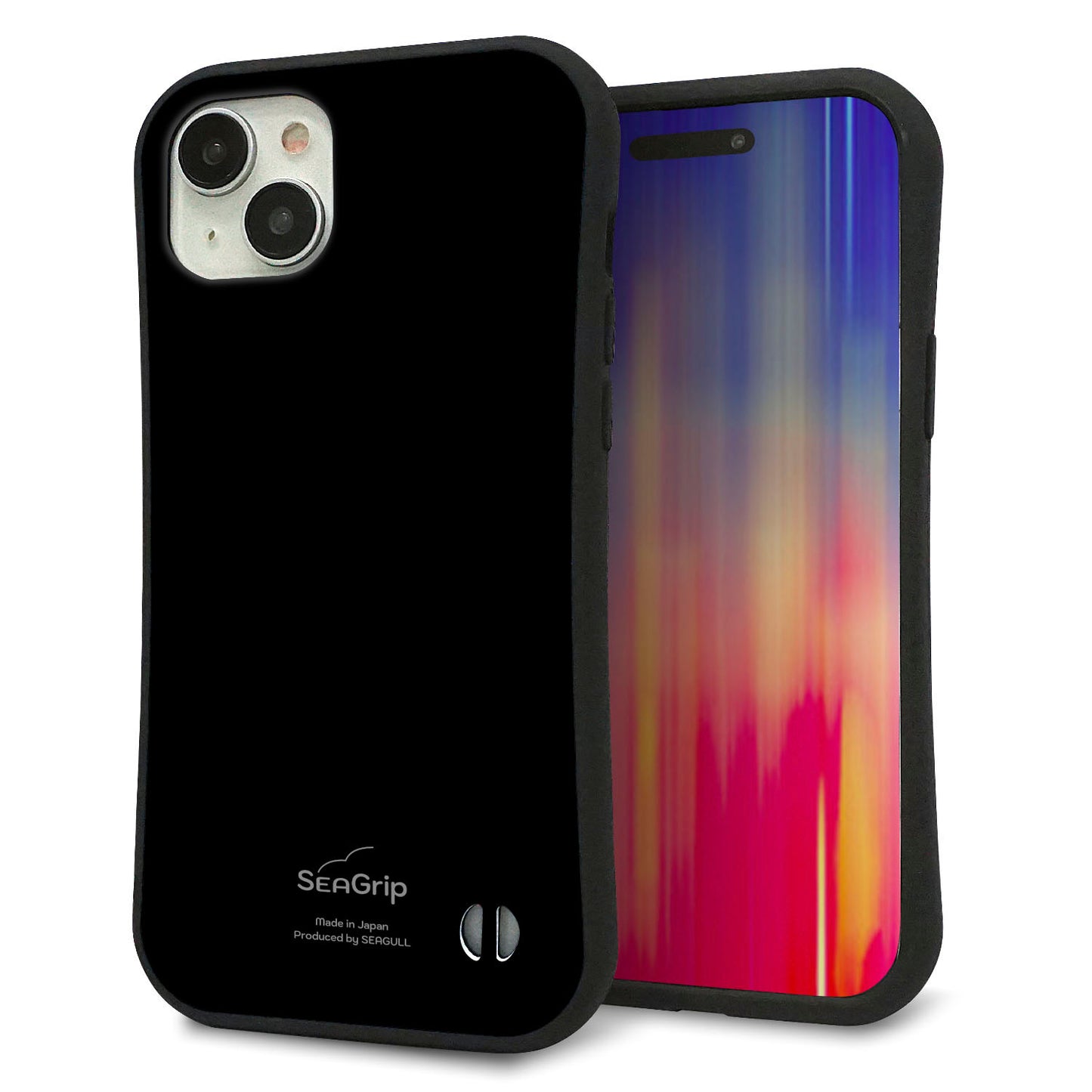 iPhone 15 Plus スマホケース 「SEA Grip」 グリップケース Sライン 【KM911 ポップカラー(ブラック)】 UV印刷