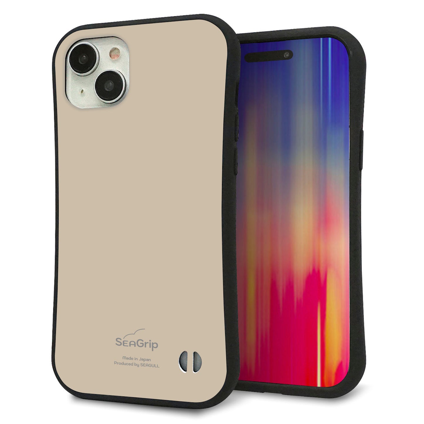 iPhone 15 Plus スマホケース 「SEA Grip」 グリップケース Sライン 【KM928 くすみカラー ベージュ】 UV印刷
