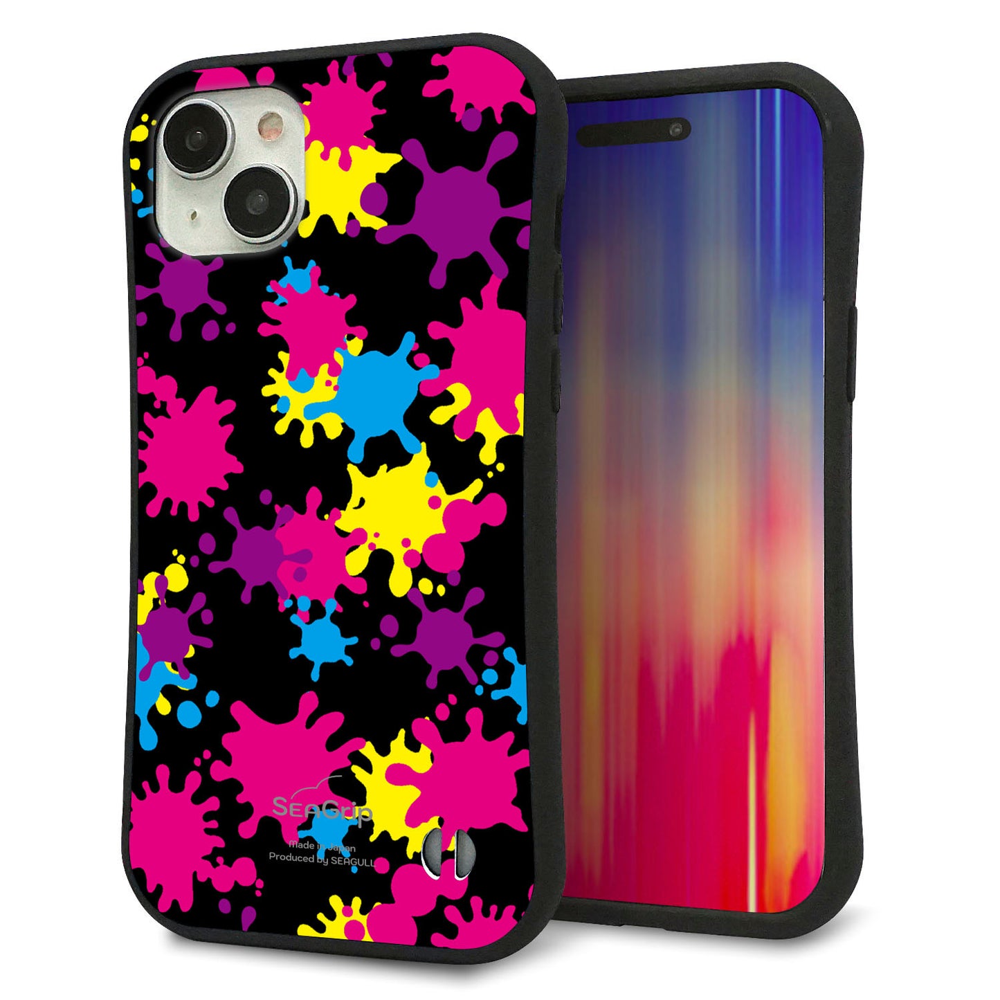 iPhone 15 Plus スマホケース 「SEA Grip」 グリップケース Sライン 【MA877 ペイントブラック】 UV印刷