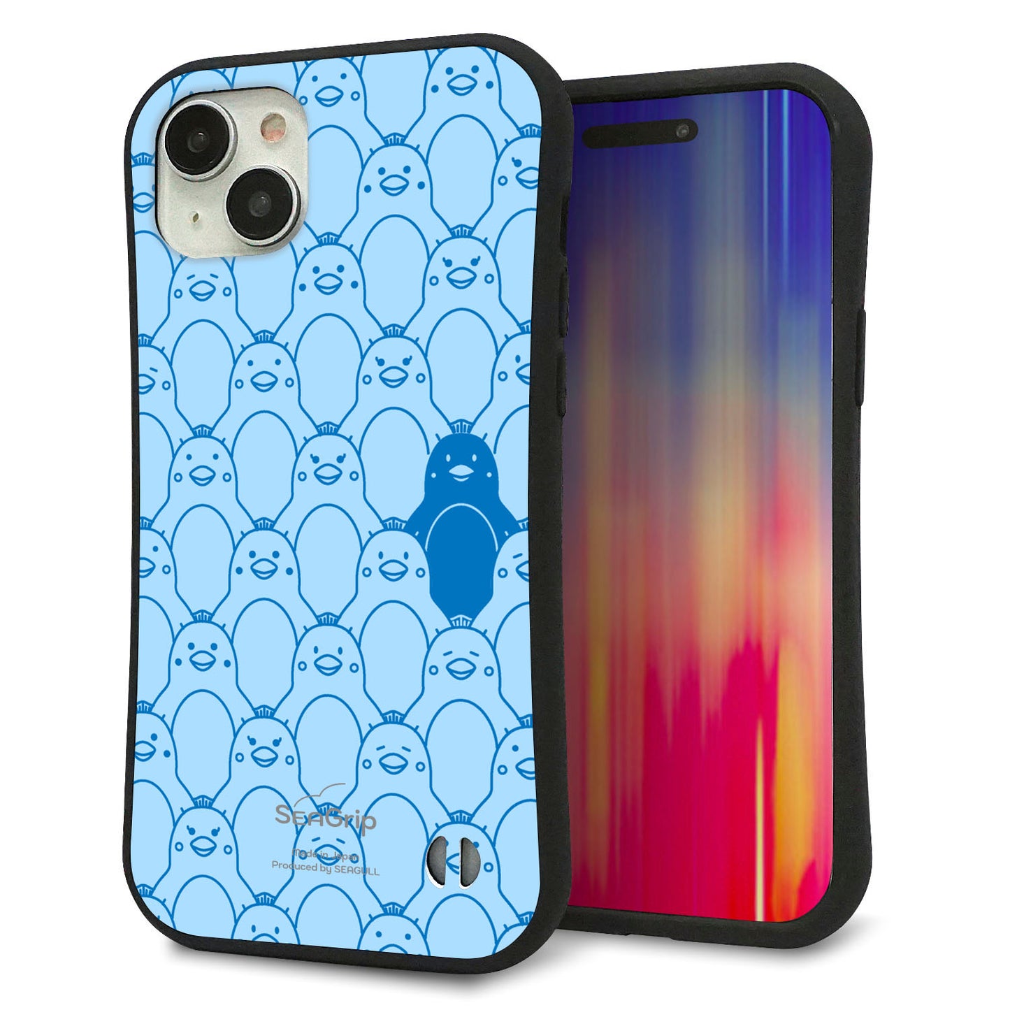 iPhone 15 Plus スマホケース 「SEA Grip」 グリップケース Sライン 【MA917 パターン ペンギン】 UV印刷