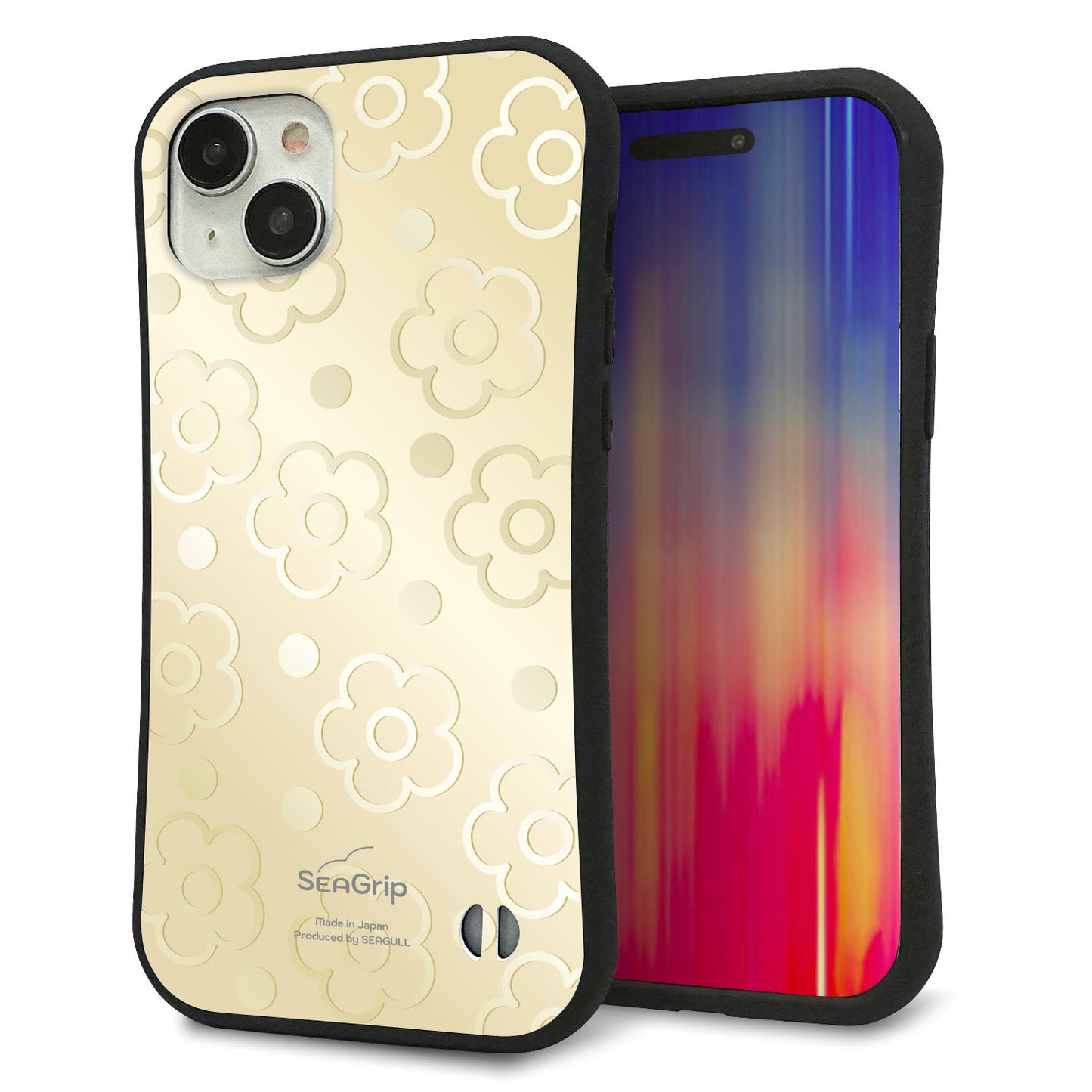 iPhone 15 Plus スマホケース 「SEA Grip」 グリップケース Sライン 【SC842 エンボス風デイジーシンプル（ベージュ）】 UV印刷