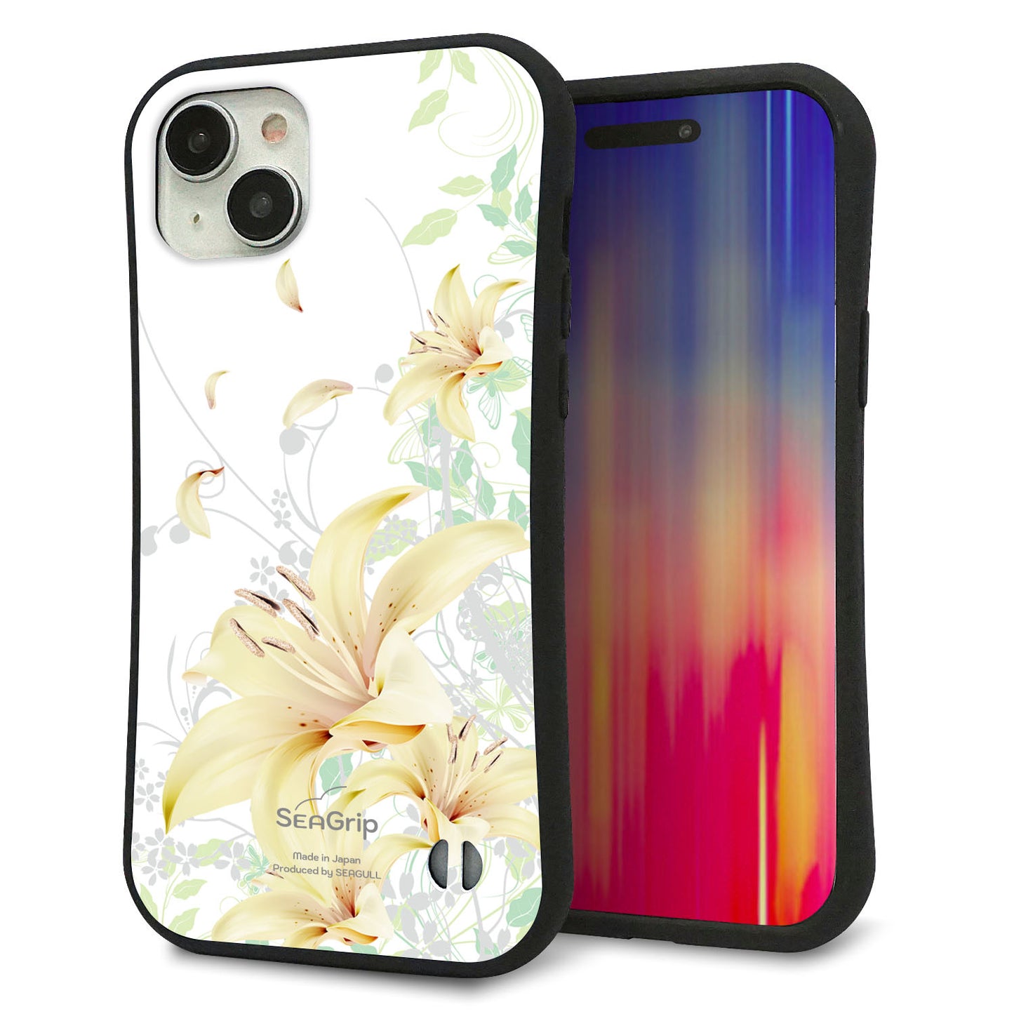 iPhone 15 Plus スマホケース 「SEA Grip」 グリップケース Sライン 【SC851 ユリ（ホワイト）】 UV印刷