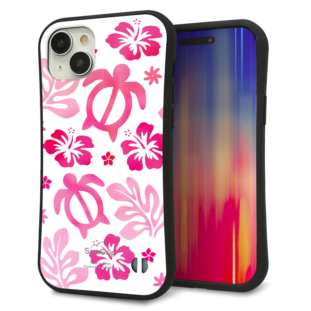 iPhone 15 Plus スマホケース 「SEA Grip」 グリップケース Sライン 【SC879 ハワイアンアロハホヌ（ピンク）】 UV印刷
