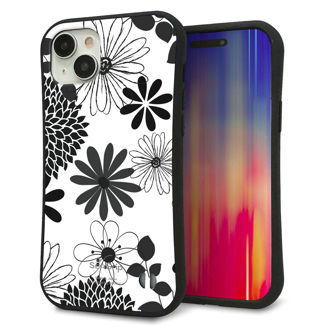 iPhone 15 Plus スマホケース 「SEA Grip」 グリップケース Sライン 【SC912 花柄モノトーン 01】 UV印刷