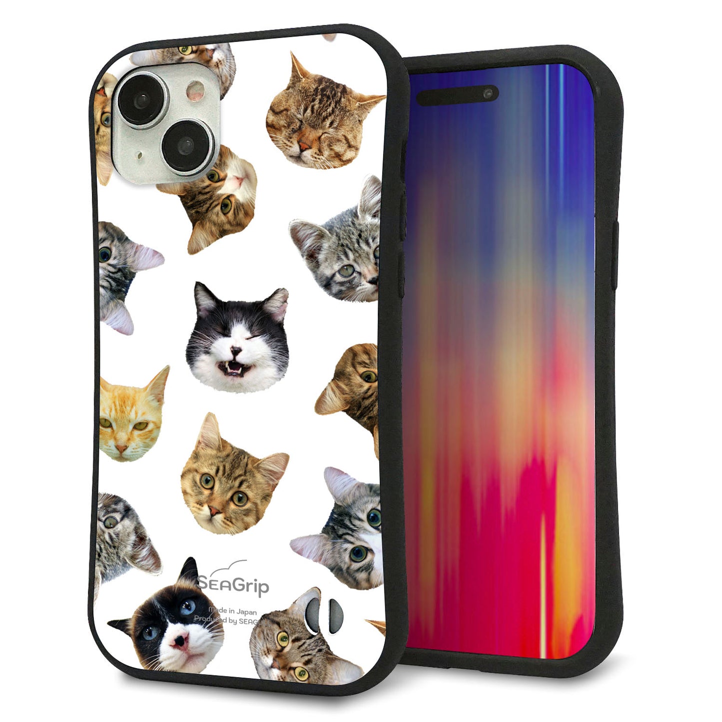 iPhone 15 Plus スマホケース 「SEA Grip」 グリップケース Sライン 【SC937 ねこどっと（ホワイト）】 UV印刷