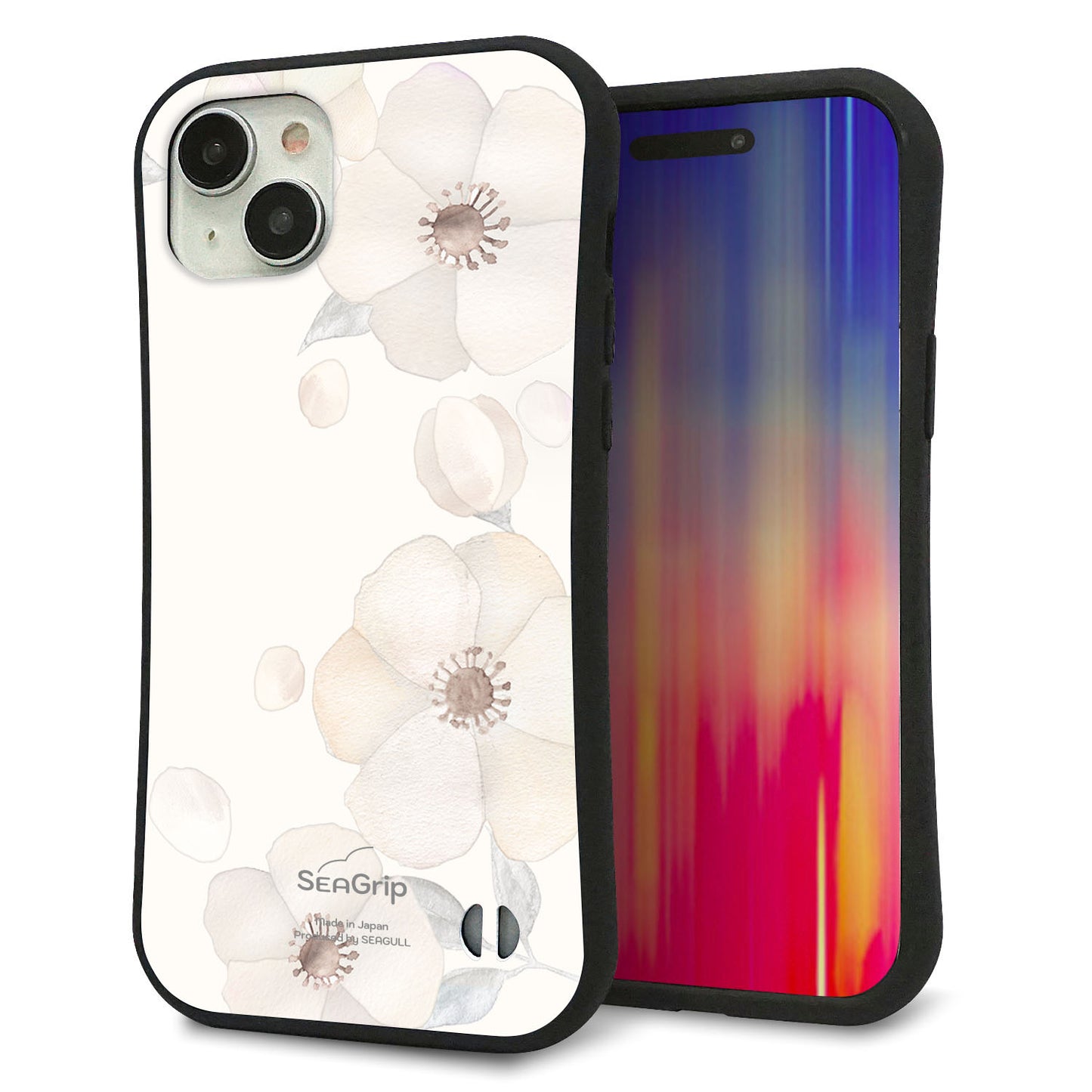 iPhone 15 Plus スマホケース 「SEA Grip」 グリップケース Sライン 【SC952 ドゥ・フルール（セピア）】 UV印刷