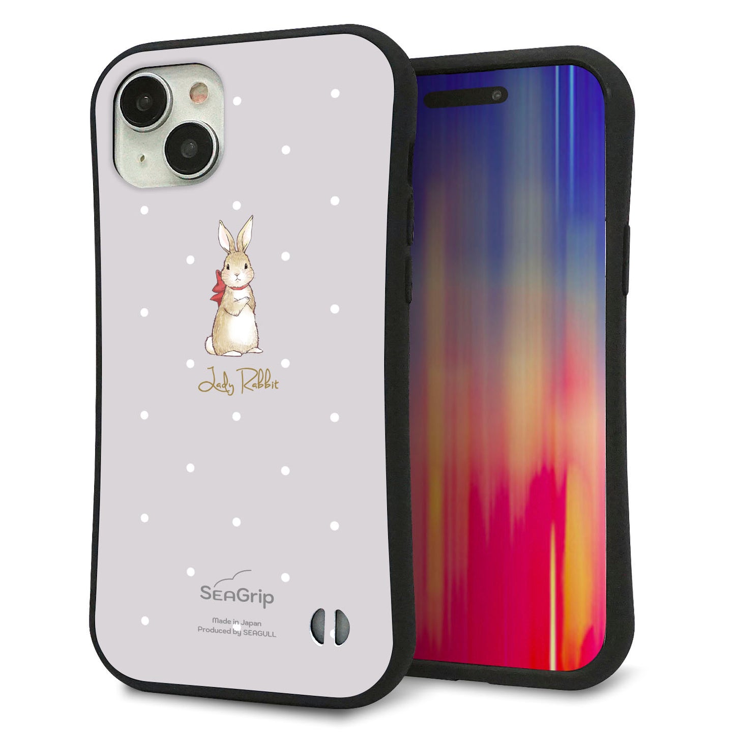 iPhone 15 Plus スマホケース 「SEA Grip」 グリップケース Sライン 【SC968 Lady Rabbit グレージュ ガラプリhp】 UV印刷