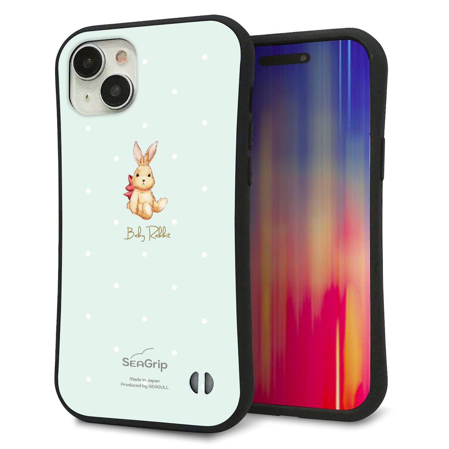 iPhone 15 Plus スマホケース 「SEA Grip」 グリップケース Sライン 【SC979 Baby Rabbit グリーン ガラプリ】 UV印刷