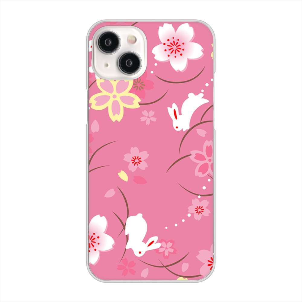 iPhone 15 Plus 149 桜と白うさぎ ハードケース 背面印刷
