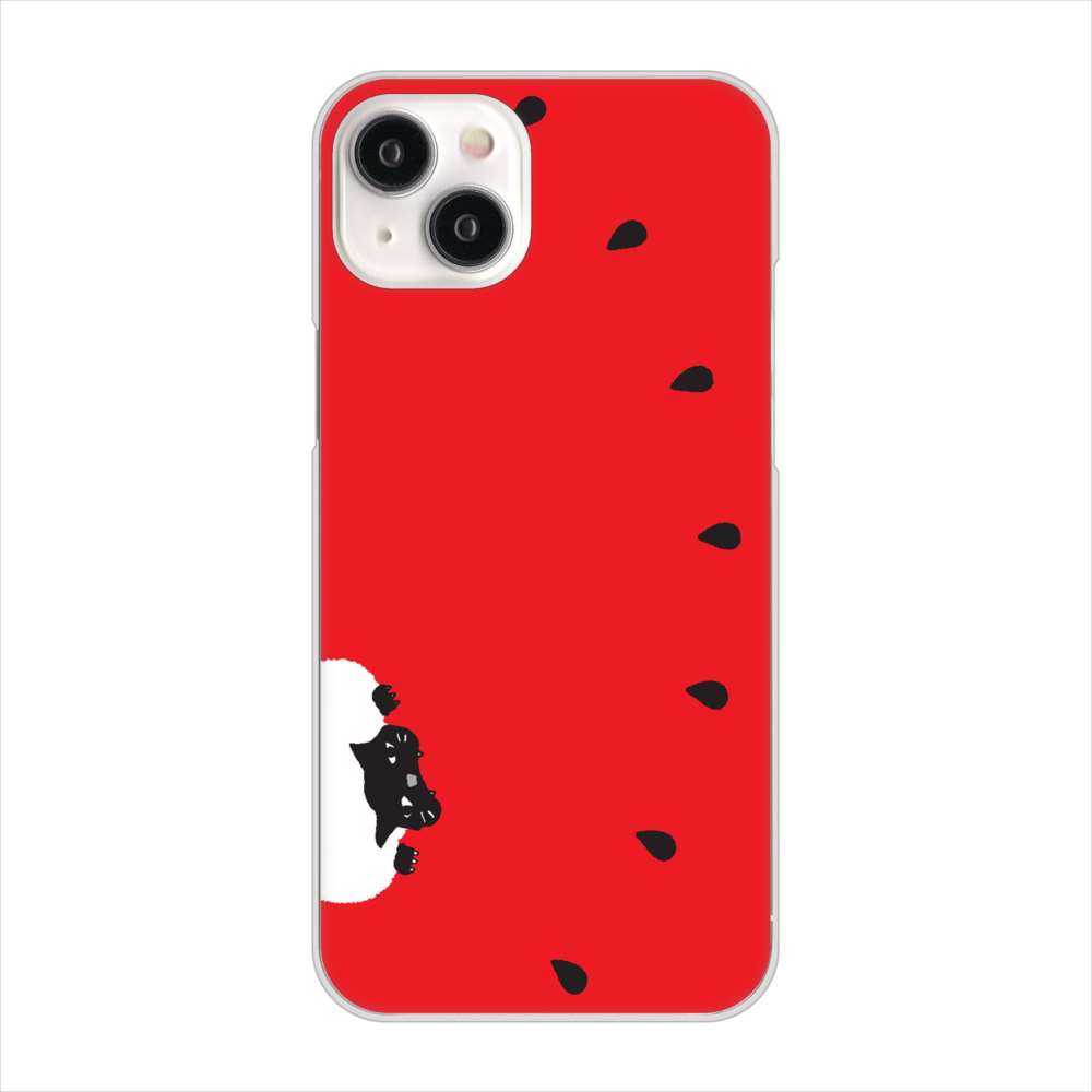 iPhone 15 Plus すいかをかじるネコ ハードケース 背面印刷