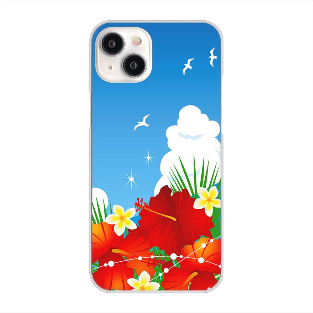 iPhone 15 Plus VA821 ハイビスカスと青空 ハードケース 背面印刷