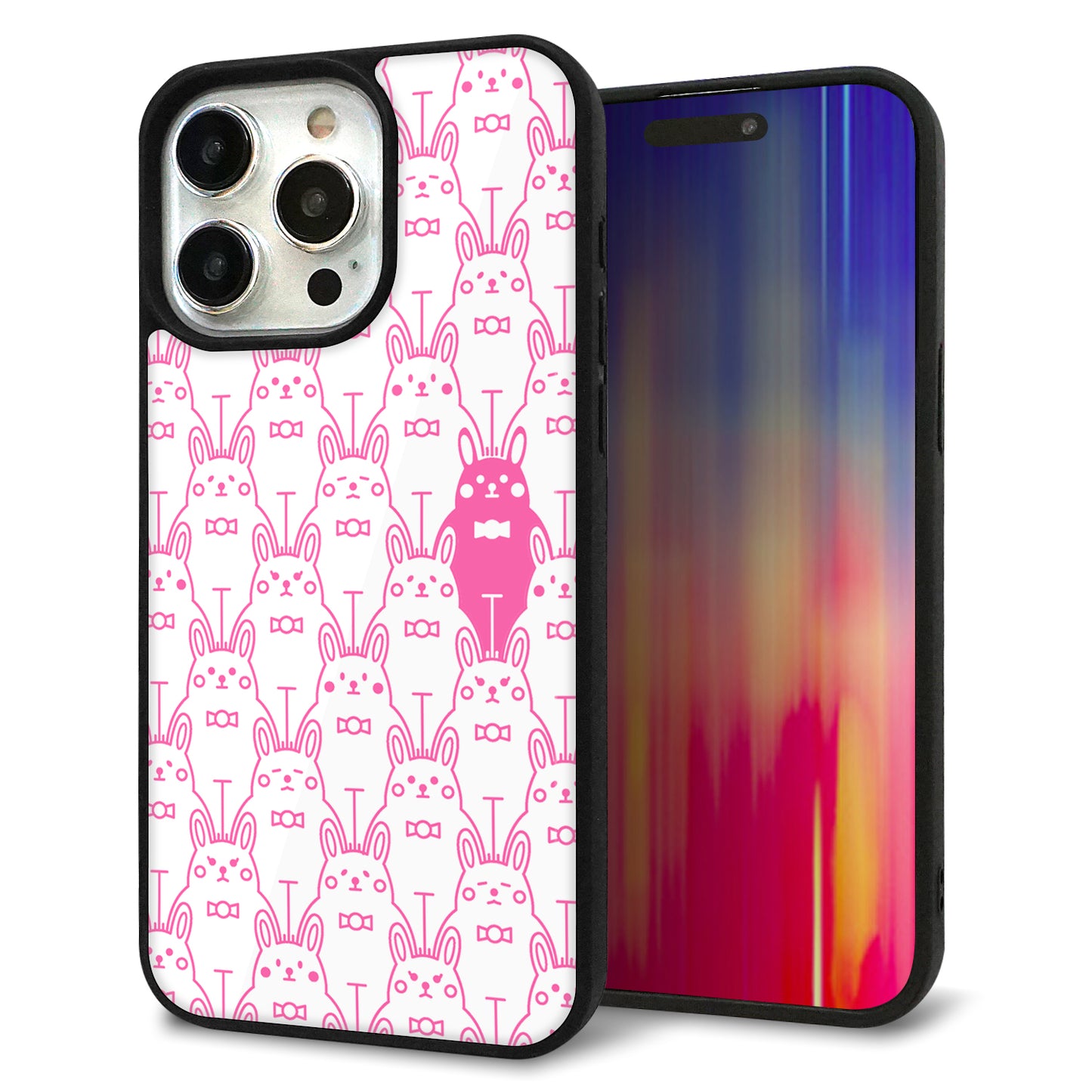 iPhone 15 Pro Max 強化ガラス＆TPUスマホケース ガラプリ【MA914 パターン ウサギ】
