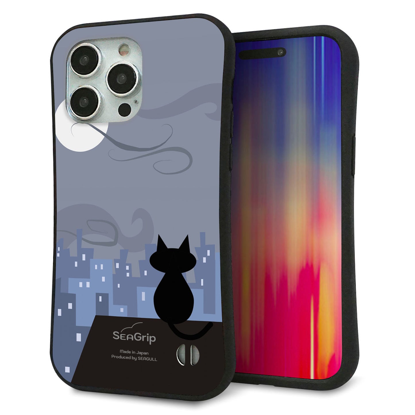 iPhone 15 Pro Max スマホケース 「SEA Grip」 グリップケース Sライン 【012 屋根の上のねこ】 UV印刷