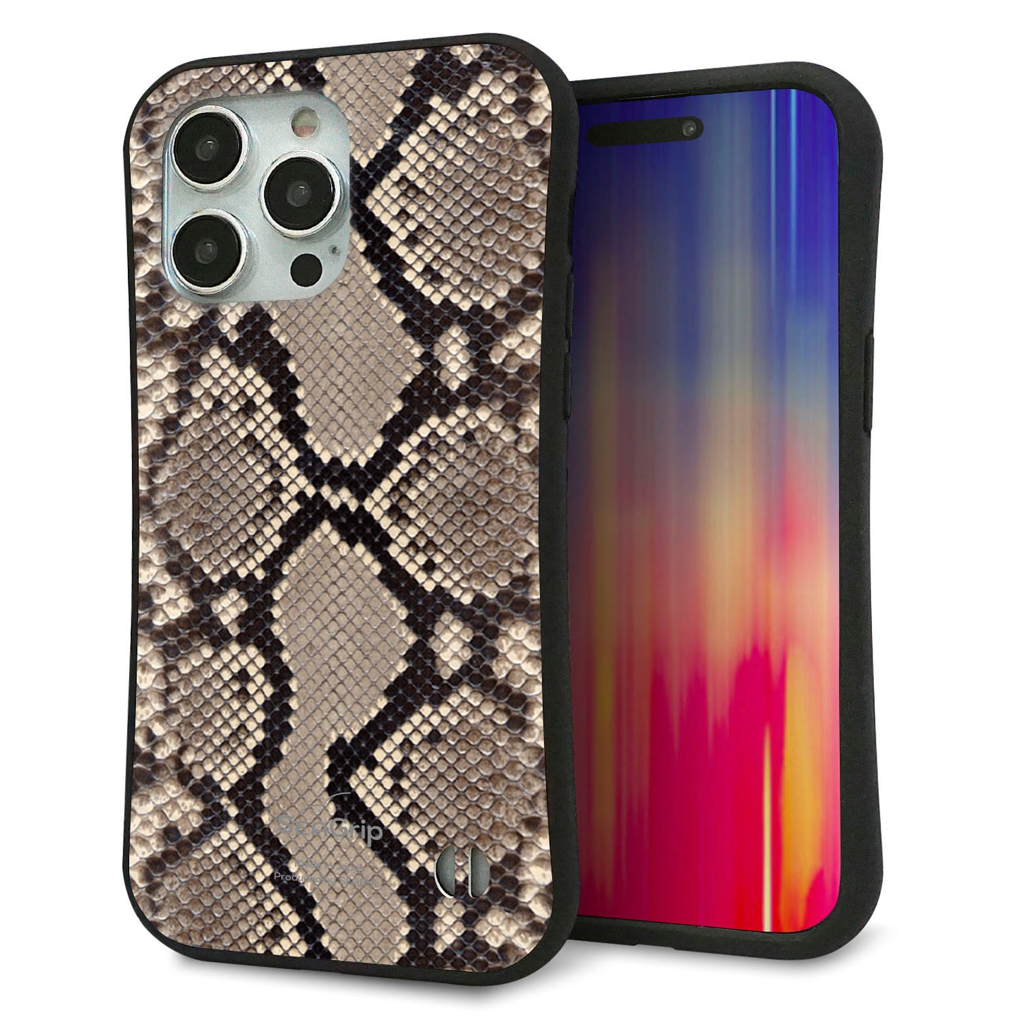 iPhone 15 Pro Max スマホケース 「SEA Grip」 グリップケース Sライン 【049 ヘビ柄】 UV印刷