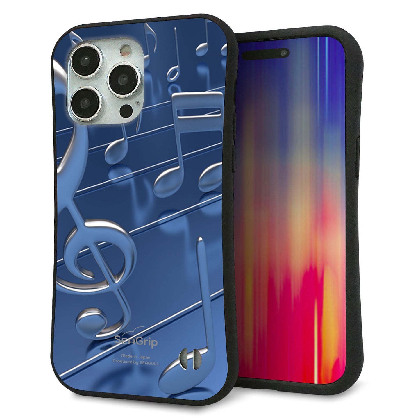 iPhone 15 Pro Max スマホケース 「SEA Grip」 グリップケース Sライン 【286 3D 音符】 UV印刷