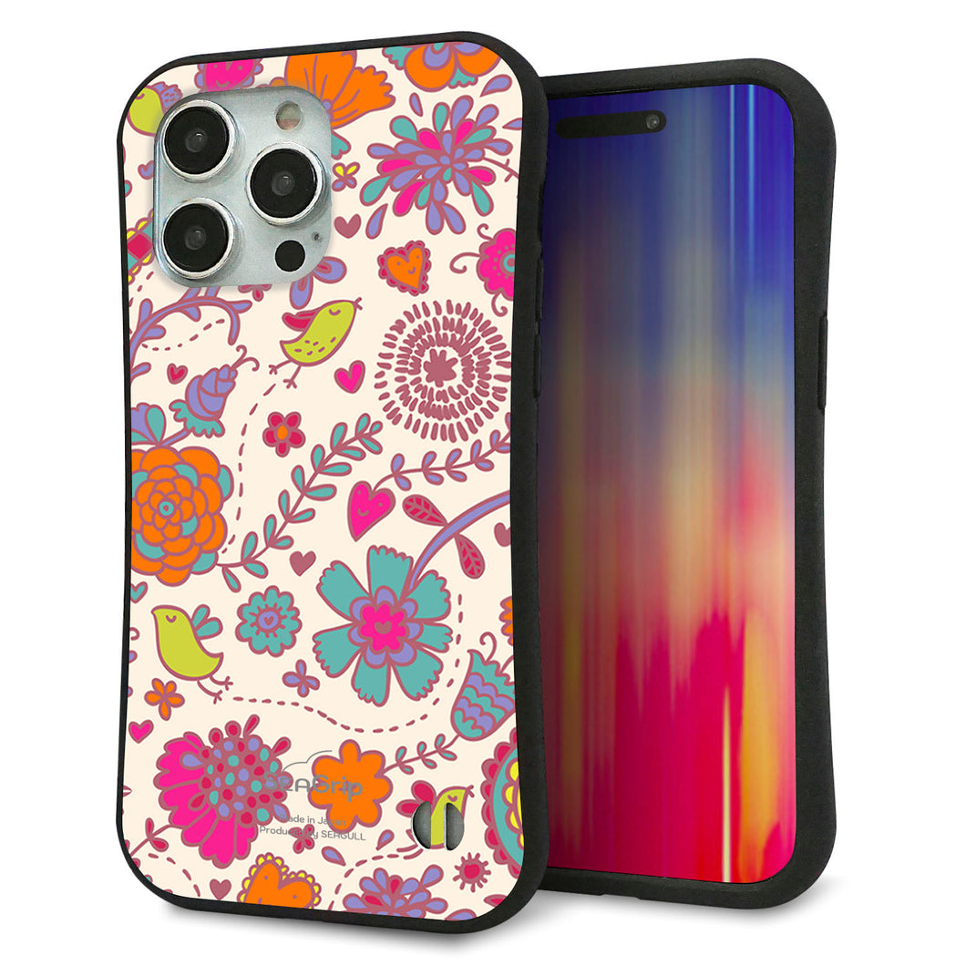iPhone 15 Pro Max スマホケース 「SEA Grip」 グリップケース Sライン 【323 小鳥と花】 UV印刷