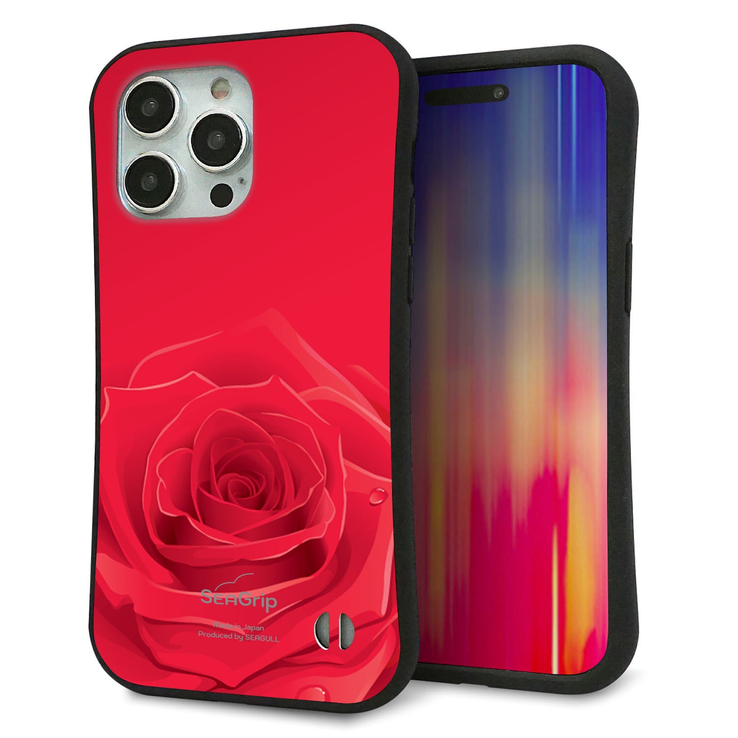 iPhone 15 Pro Max スマホケース 「SEA Grip」 グリップケース Sライン 【395 赤いバラ】 UV印刷