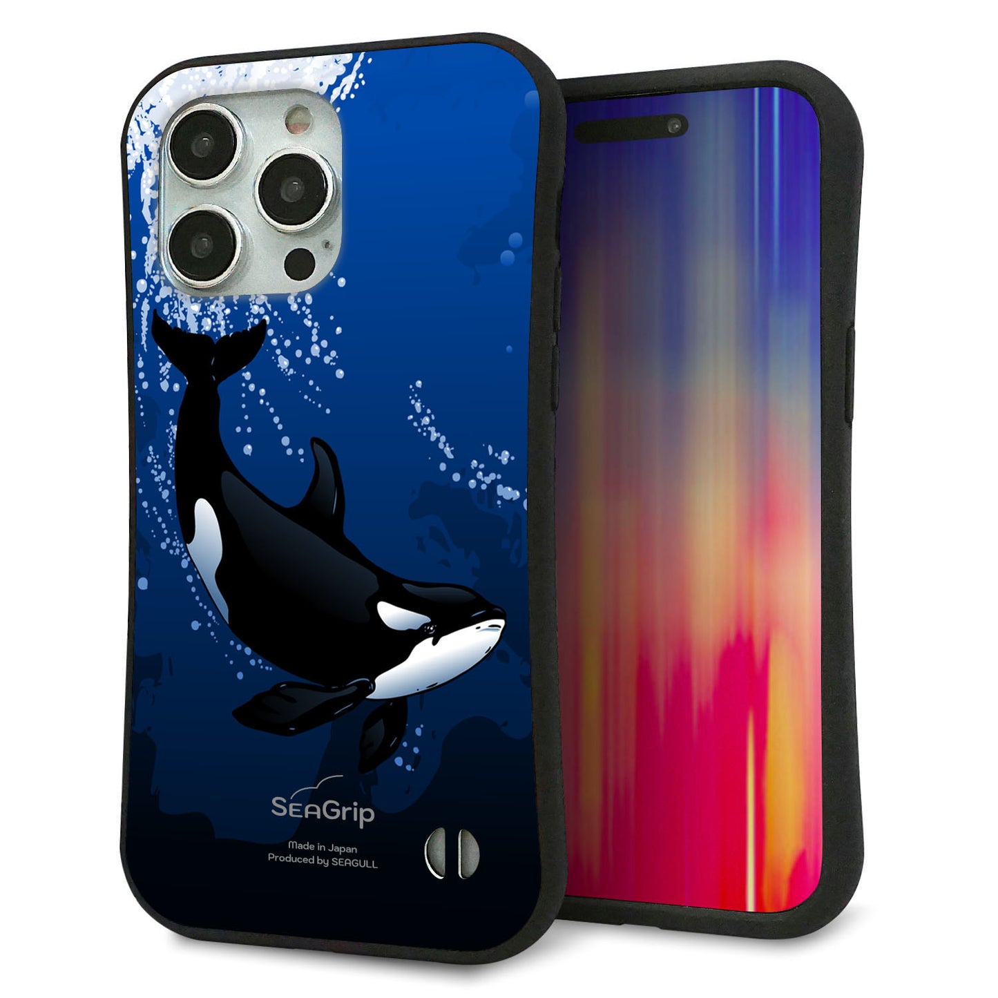 iPhone 15 Pro Max スマホケース 「SEA Grip」 グリップケース Sライン 【423 シャチ】 UV印刷