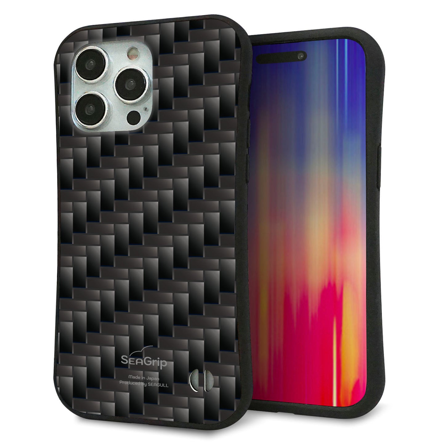 iPhone 15 Pro Max スマホケース 「SEA Grip」 グリップケース Sライン 【461 カーボン】 UV印刷
