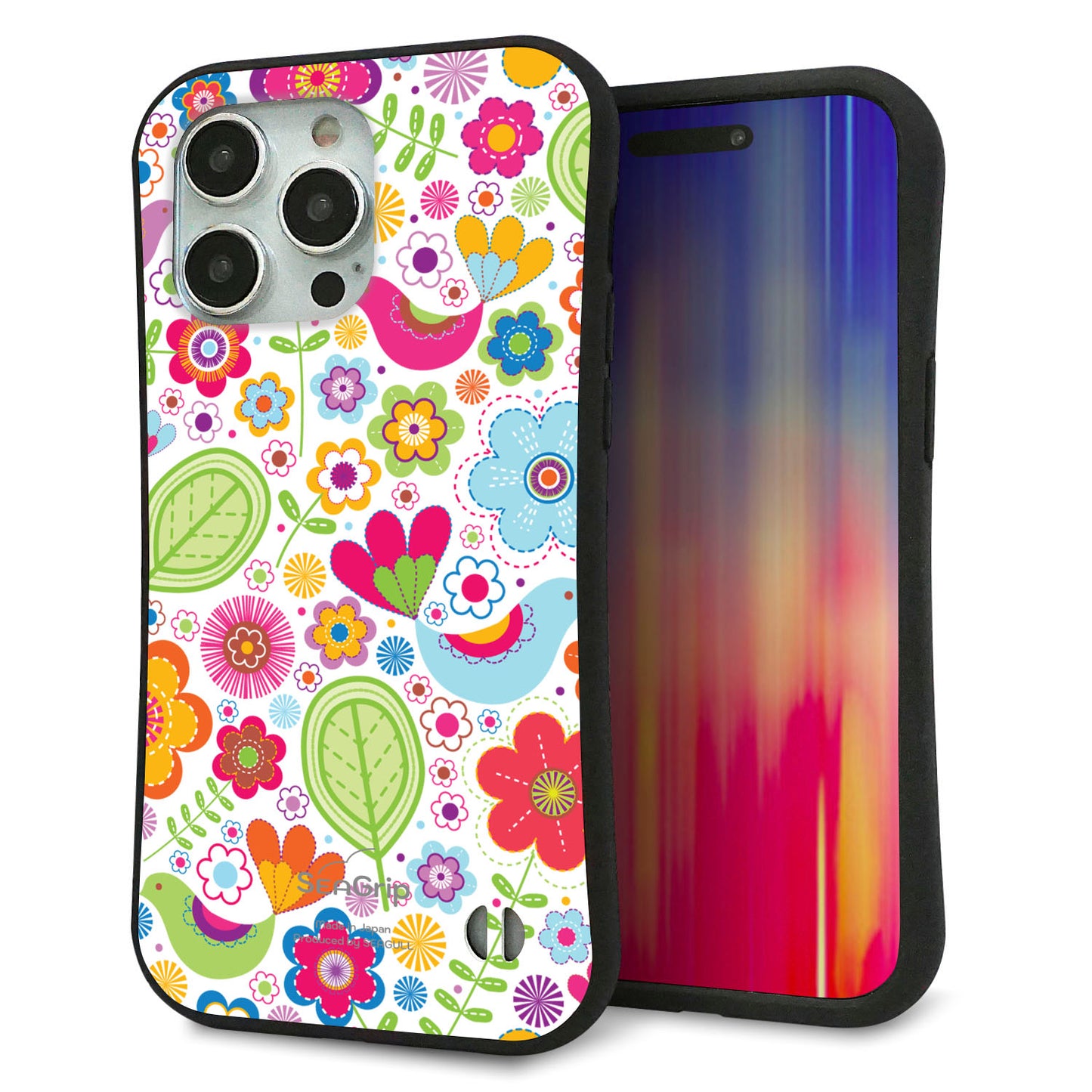 iPhone 15 Pro Max スマホケース 「SEA Grip」 グリップケース Sライン 【477 幸せな絵】 UV印刷