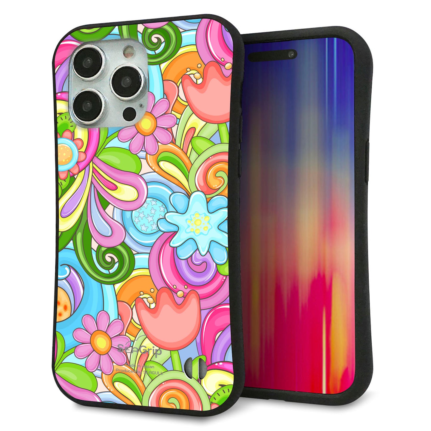 iPhone 15 Pro Max スマホケース 「SEA Grip」 グリップケース Sライン 【713 ミラクルフラワー】 UV印刷