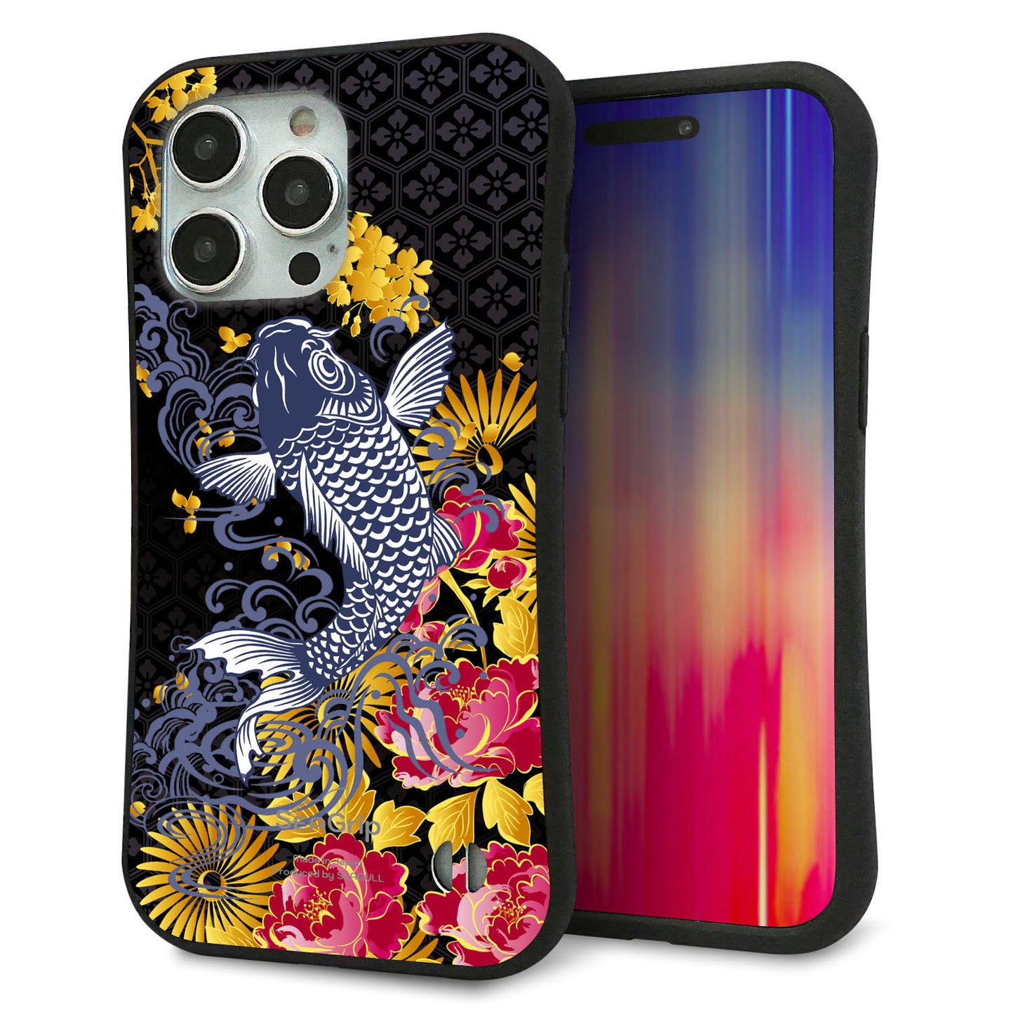 iPhone 15 Pro Max スマホケース 「SEA Grip」 グリップケース Sライン 【1028 牡丹と鯉】 UV印刷