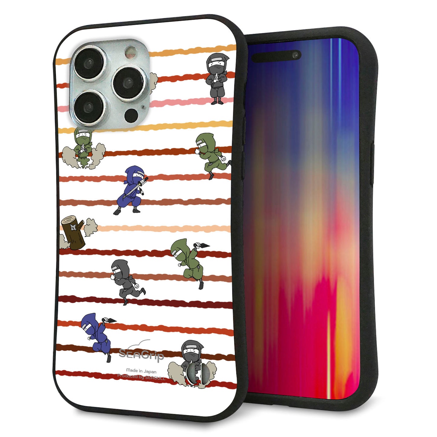 iPhone 15 Pro Max スマホケース 「SEA Grip」 グリップケース Sライン 【HA131 ニンジャ ブンシン ユウヤケ 】 UV印刷