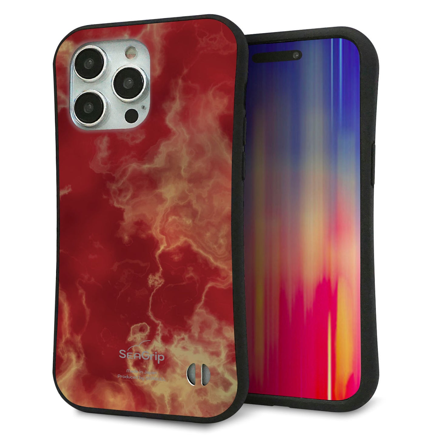 iPhone 15 Pro Max スマホケース 「SEA Grip」 グリップケース Sライン 【KM870 大理石RD】 UV印刷