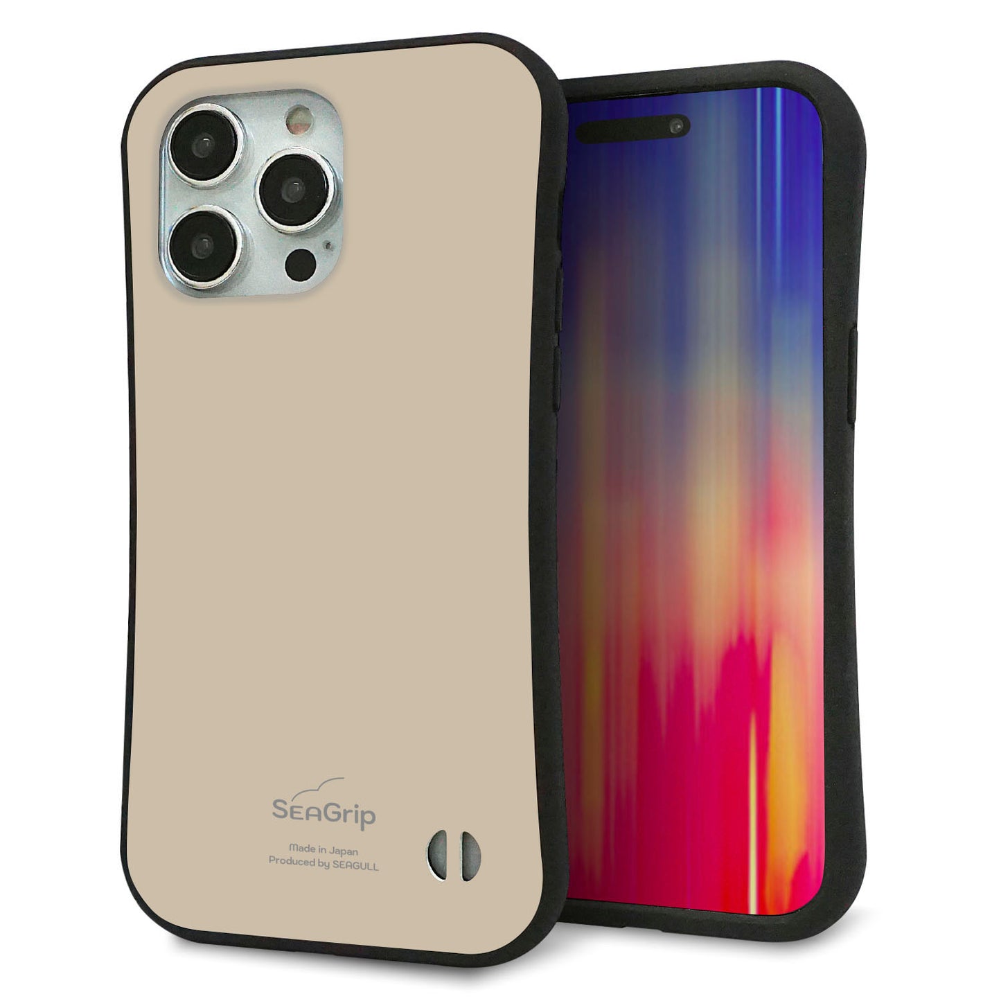 iPhone 15 Pro Max スマホケース 「SEA Grip」 グリップケース Sライン 【KM928 くすみカラー ベージュ】 UV印刷