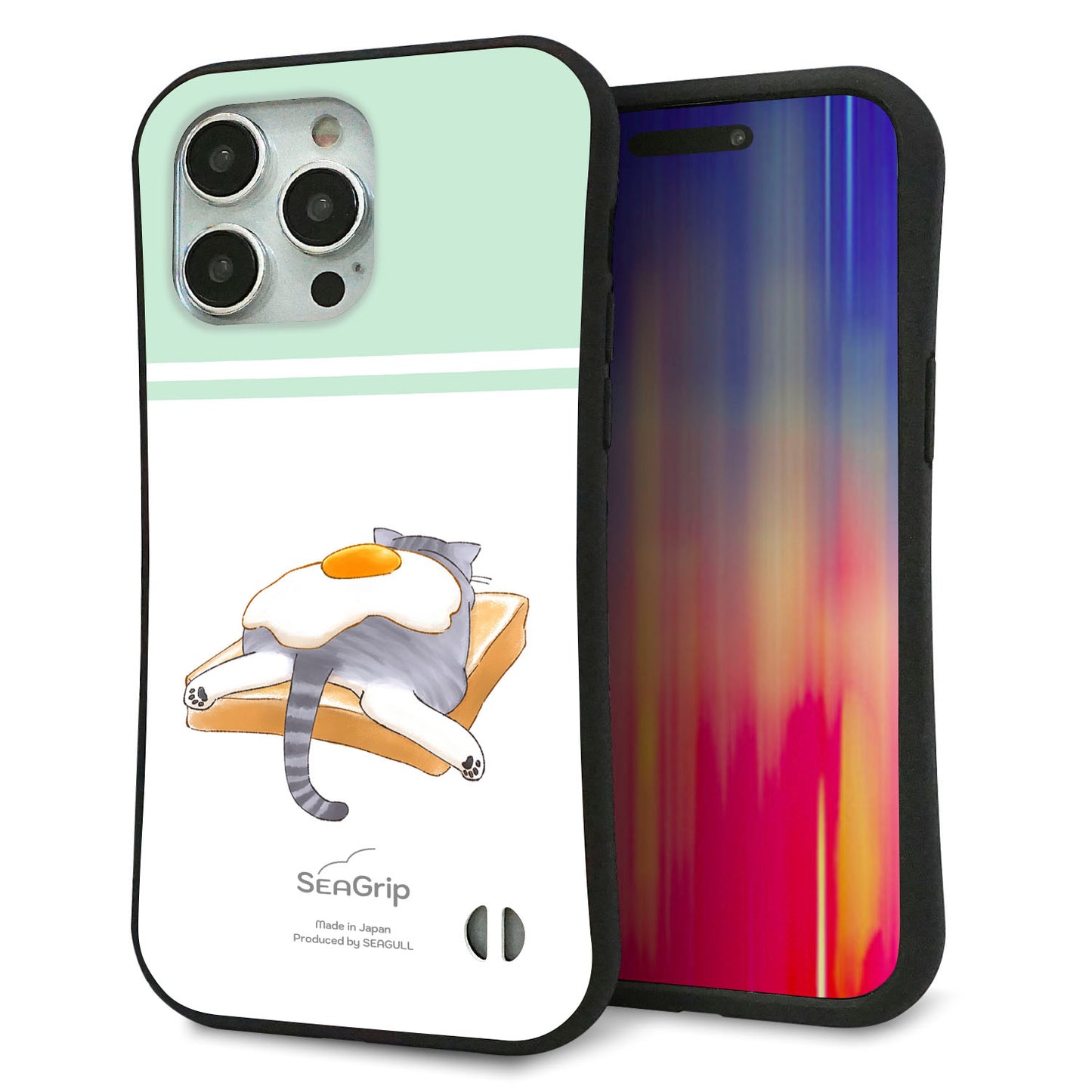 iPhone 15 Pro Max スマホケース 「SEA Grip」 グリップケース Sライン 【KM960 目玉焼き】 UV印刷