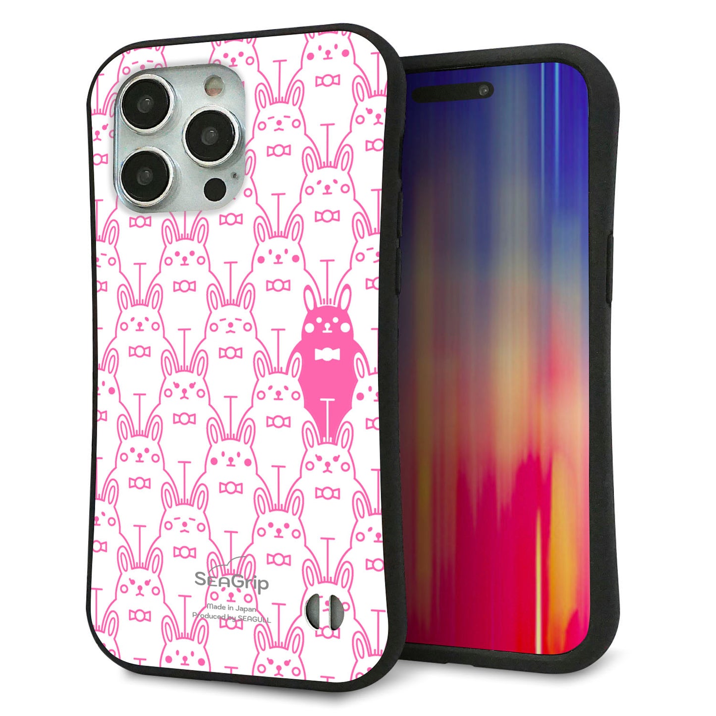 iPhone 15 Pro Max スマホケース 「SEA Grip」 グリップケース Sライン 【MA914 パターン ウサギ】 UV印刷