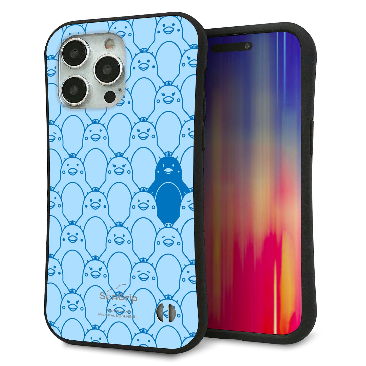 iPhone 15 Pro Max スマホケース 「SEA Grip」 グリップケース Sライン 【MA917 パターン ペンギン】 UV印刷