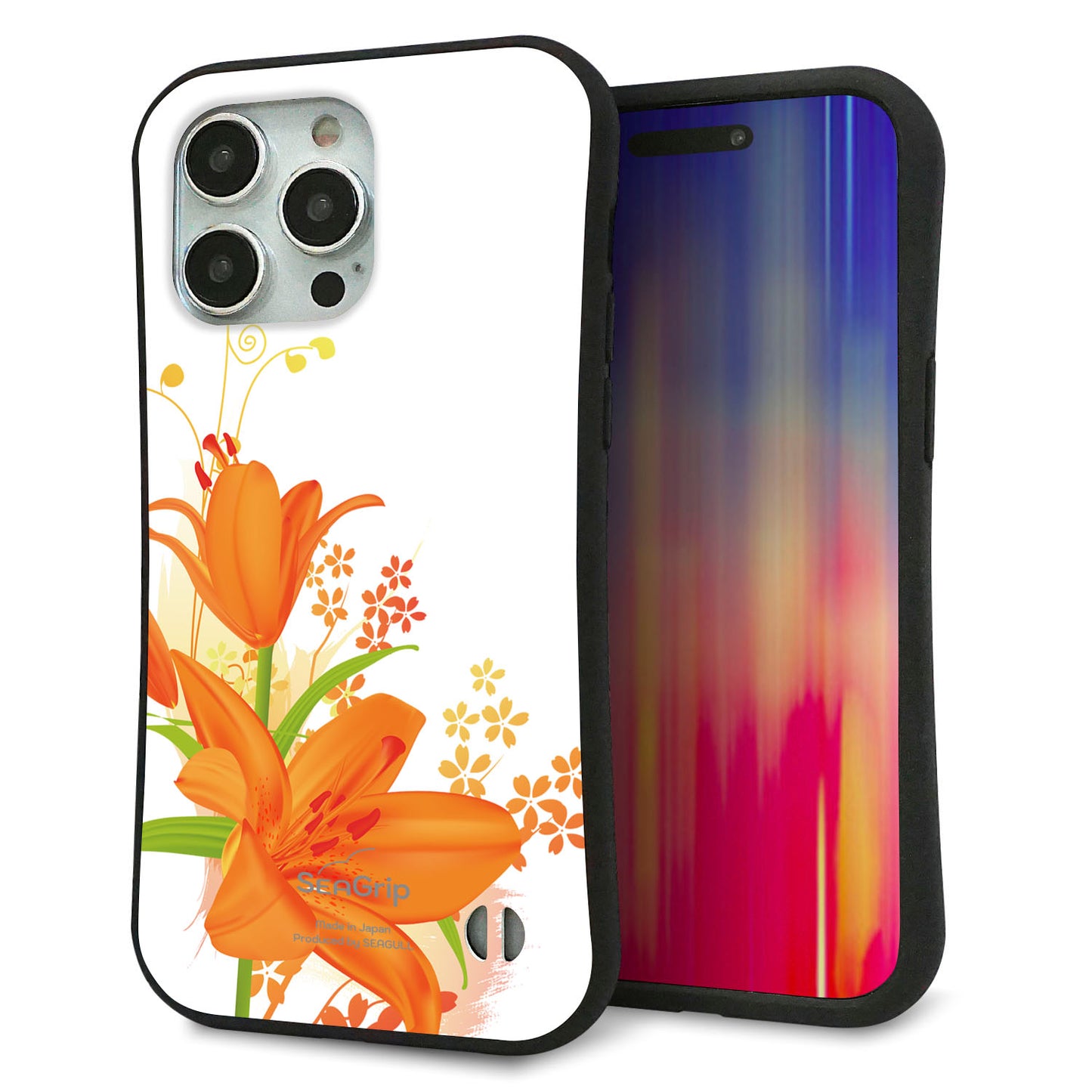 iPhone 15 Pro Max スマホケース 「SEA Grip」 グリップケース Sライン 【SC848 ユリ（オレンジ）】 UV印刷