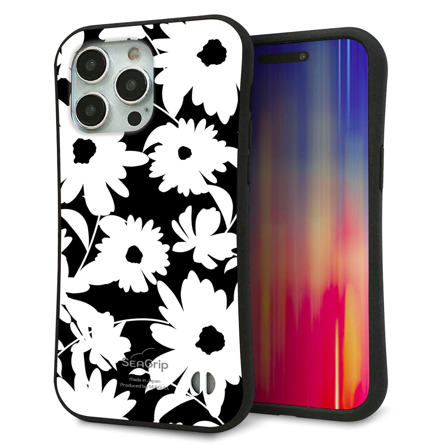 iPhone 15 Pro Max スマホケース 「SEA Grip」 グリップケース Sライン 【SC915 花柄モノトーン 04】 UV印刷